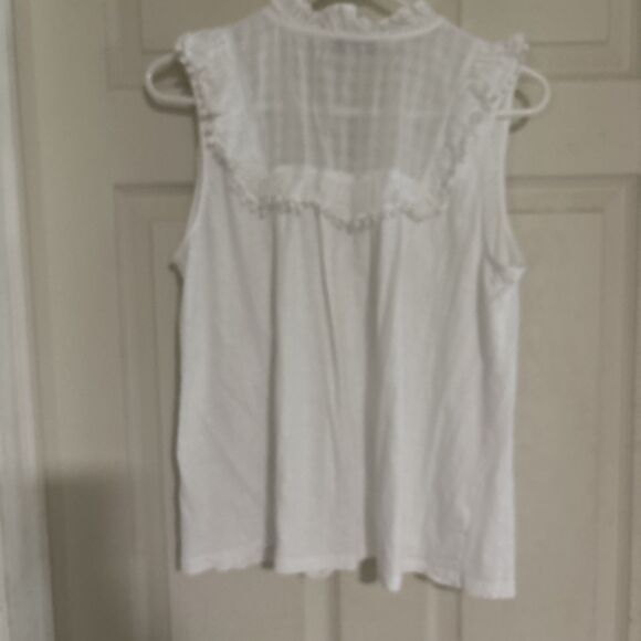 Ann Taylor LOFT Pom Pom Ruffle Shell Top Large - Picture 6 of 7